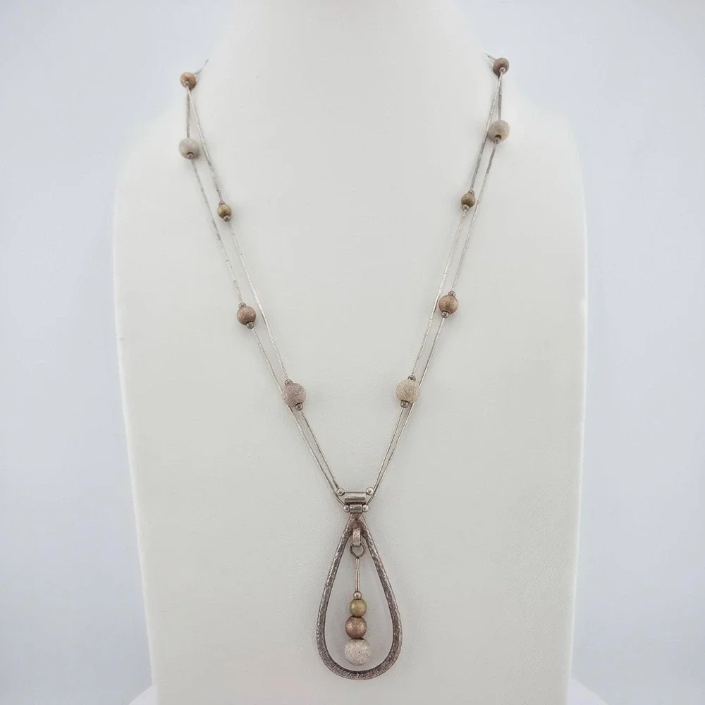 925 Sterling Silver Station Necklace Open Textured Teardrop COLDWATER CREEK 18